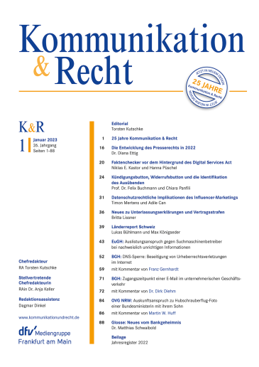  Kommunikation und Recht (K&R)